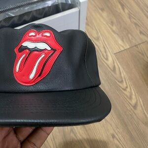 Chrome Hearts Black Leather Cap with Red Logo Rolling Stones Gently Used 8.5/10